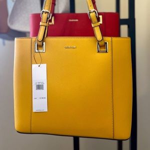 Calvin Klein Saffiano Leather Marigold Zipped Bag